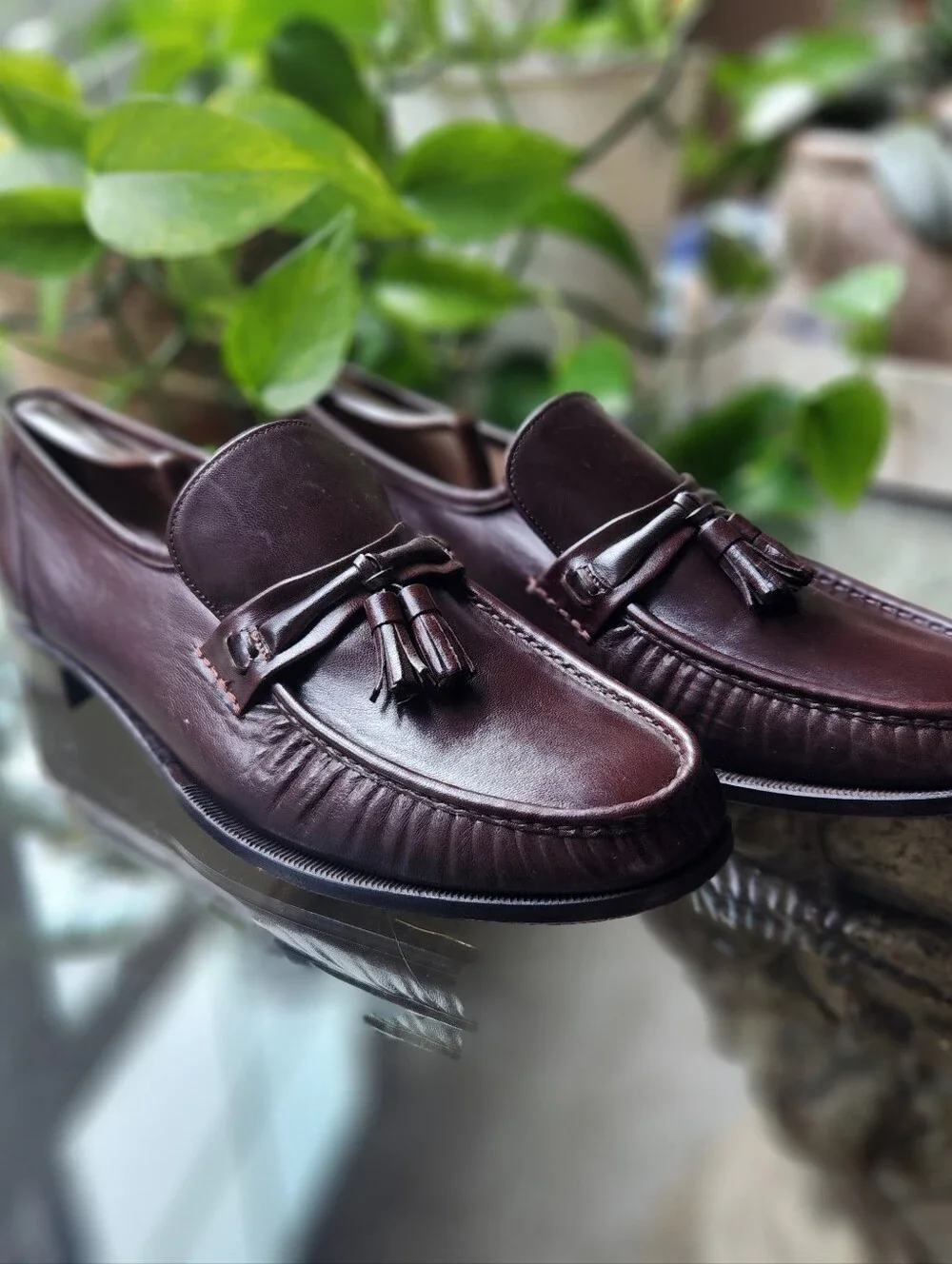 Vintage Florsheim Royal Imperial Brown Leather Tassel Loafers 11 E V-Cleat 1984